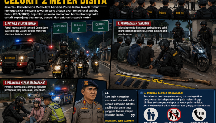 Tawuran Subuh Digagalkan, Brimob dan Polres Jaktim Sita Celurit 2 Meter